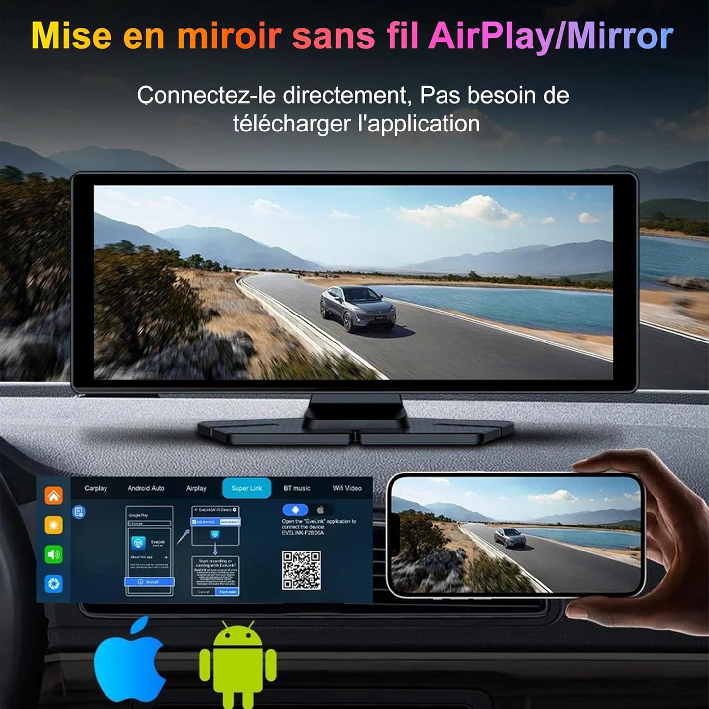 CarBOSS® - CarPlay & Android Auto Inalámbrico | Dashcam 4K + Cámara Trasera HD - ES