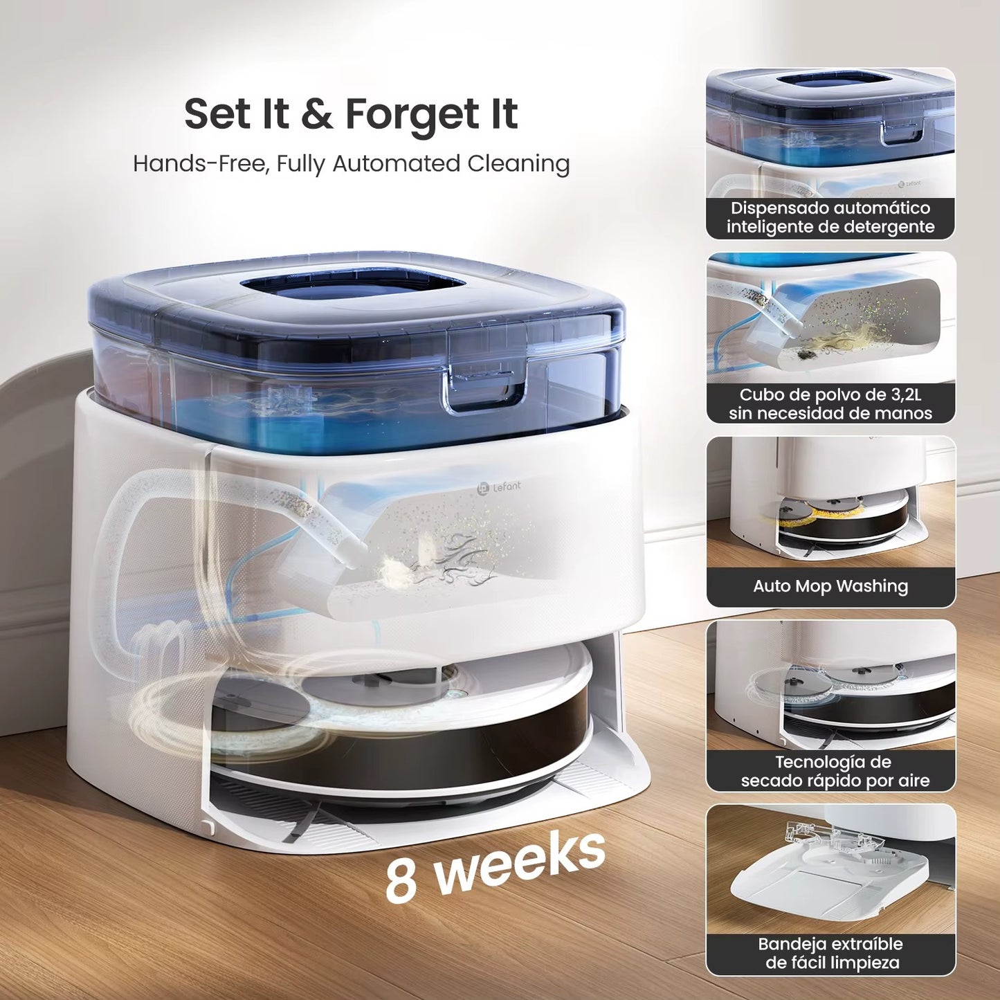 RobotClean® - El Robot Aspirador con Potencia UltraFuerte que Elimina el 100% del Pelo de Mascotas y Polvo 2ES